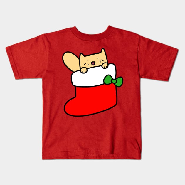 Yellow Cat Inside Stocking Kids T-Shirt by saradaboru